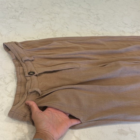 MABLE Women's Wide Leg Linen Blend Tan Pants Cuffed Pleated Medium - Picture 14 of 16
